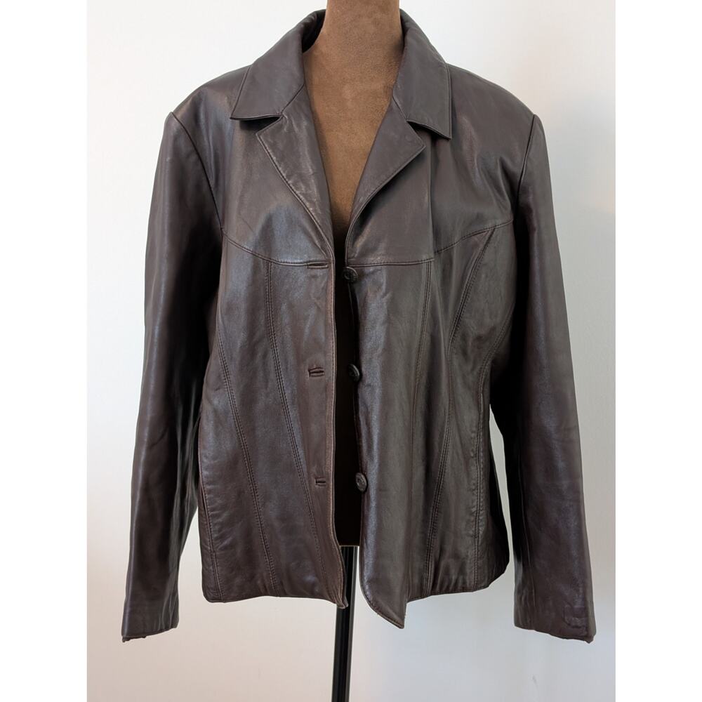 Vtg 90s Wilsons Leather Maxima Brown Leather Blazer Jacket XXL Plus Y2K Office - Picture 2 of 13